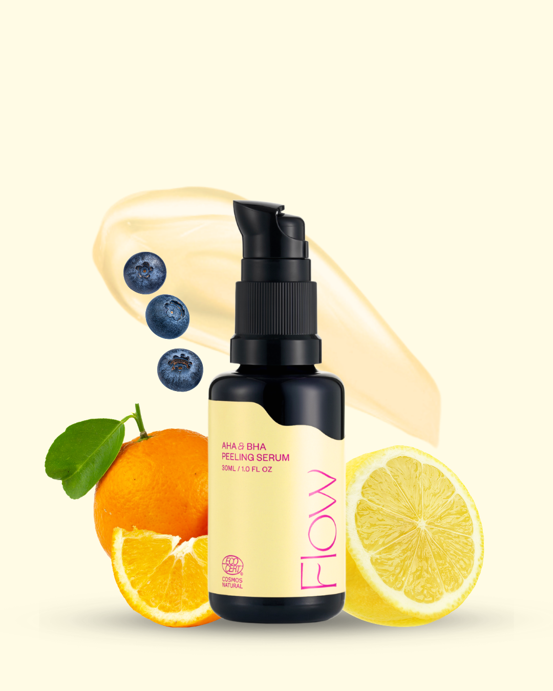 Flow Cosmetics AHA & BHA Peeling Serum -yöseerumi kirkastaa ja kuorii ihoa