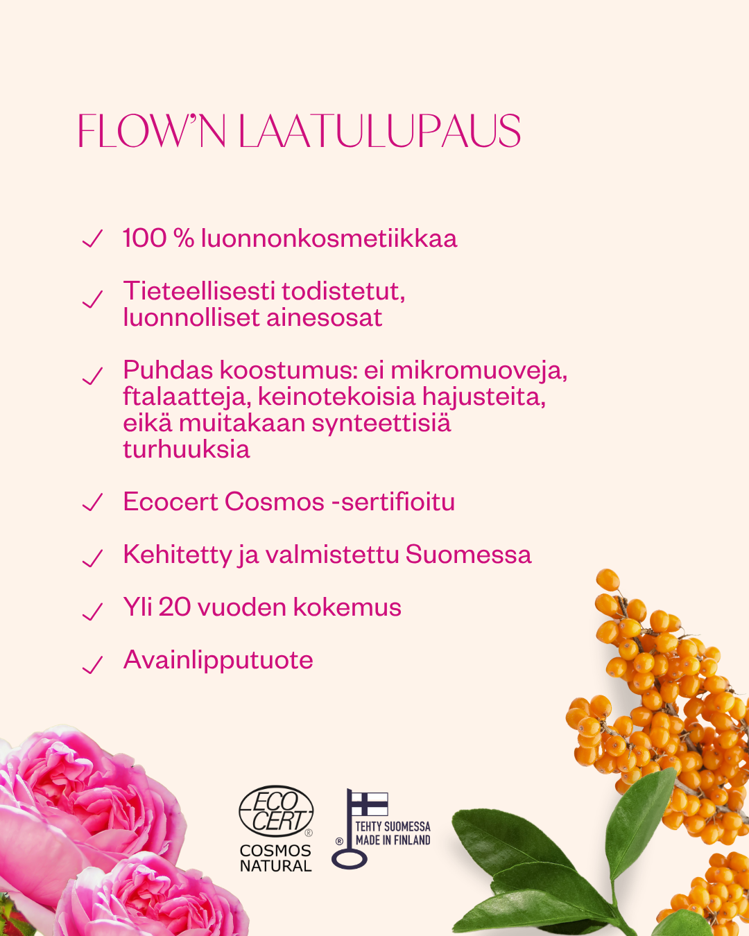 Flow Cosmetics -luonnonkosmetiikkatuotteet valmistetaan Suomessa