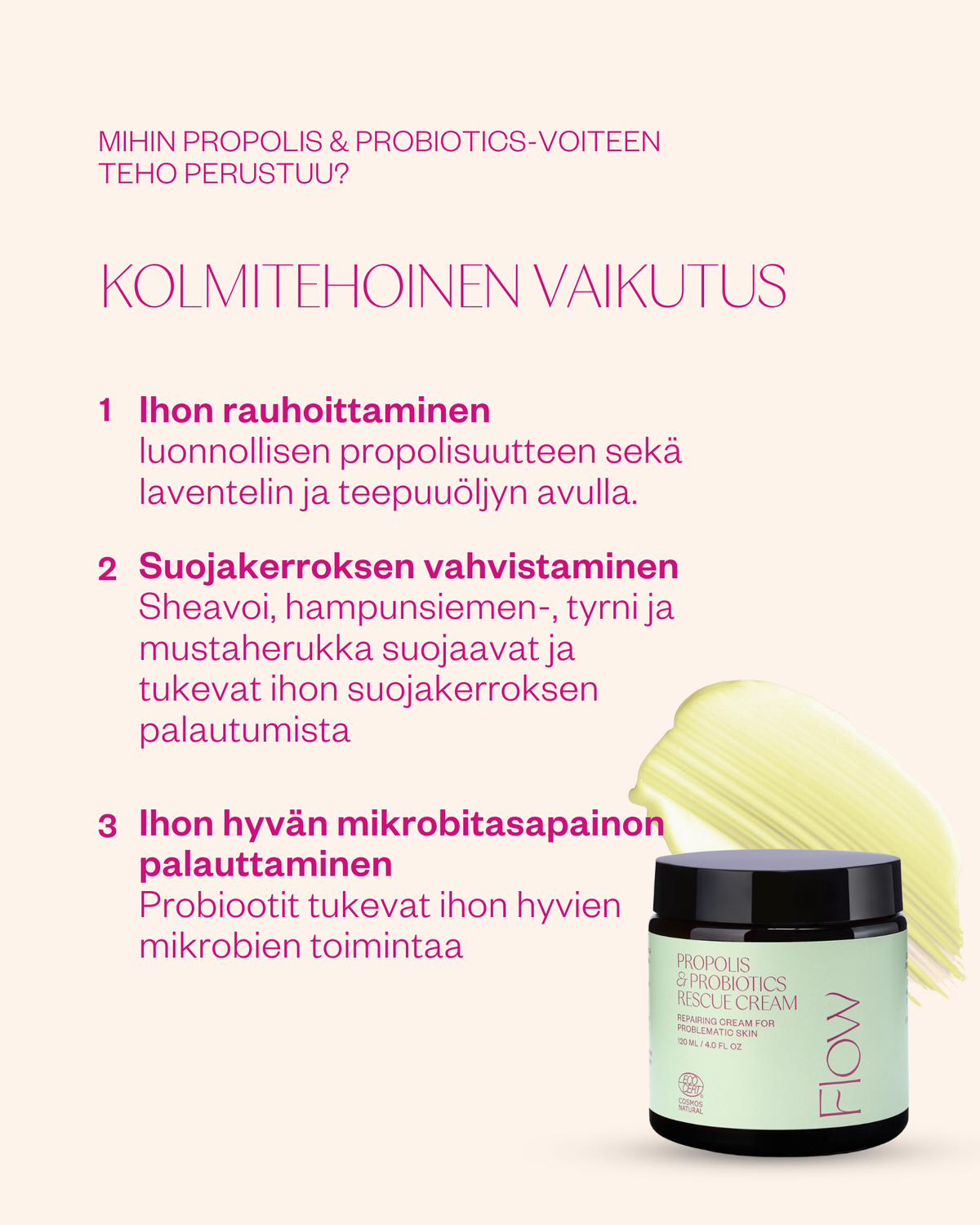Propolis & Probiotics Rescue Cream erikoisvoide ongelmaiholle