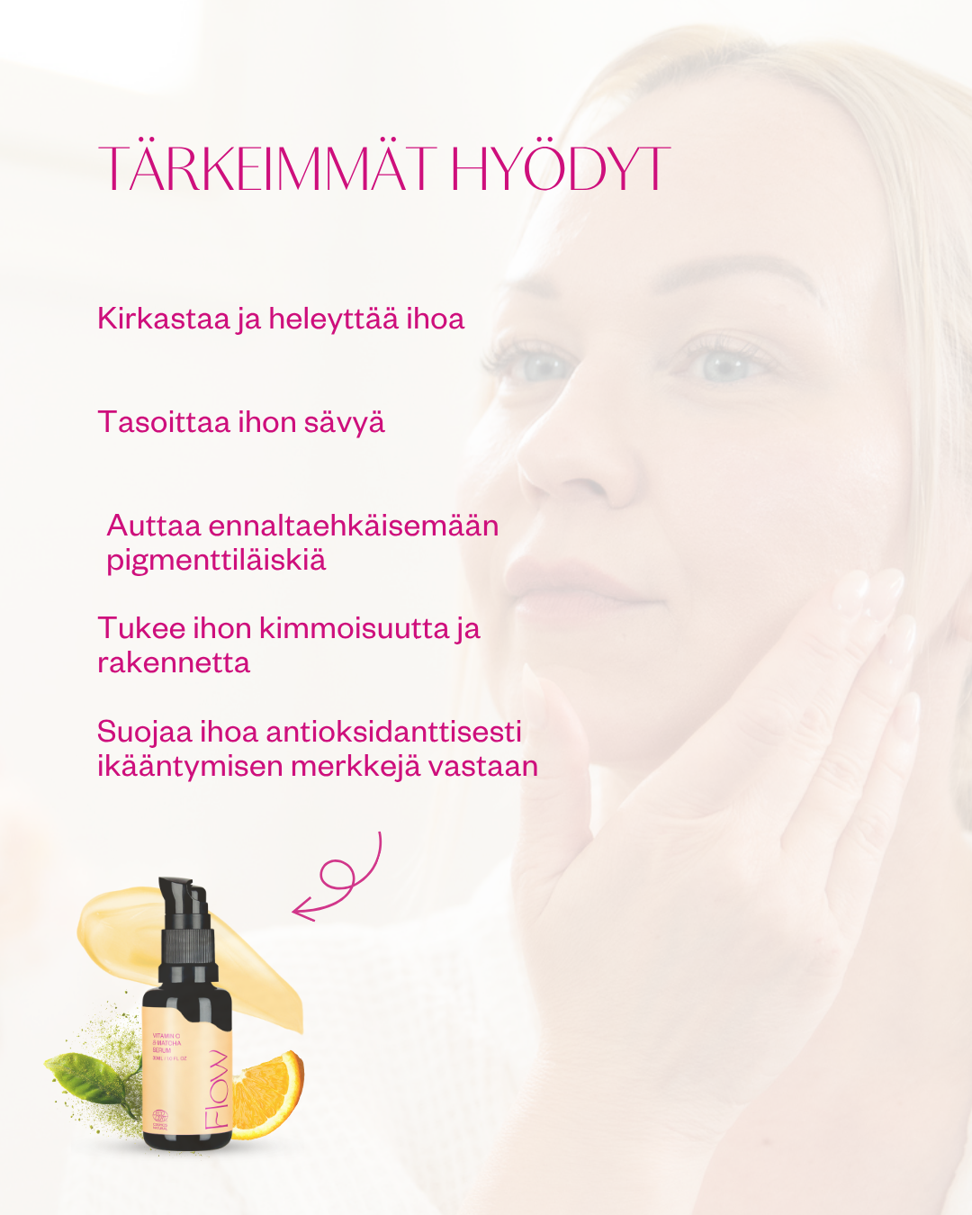 Flow Cosmetics Vitamin C & Matcha Serum kotimainen luonnonkosmetiikka Ecocert Cosmos Natural