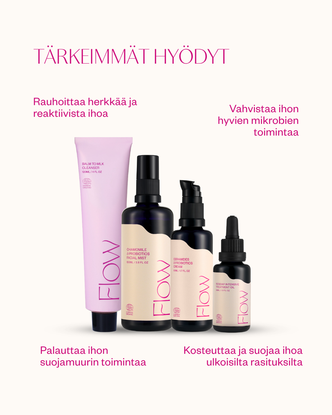 Herkän ihon rauhoittava hoitorutiini