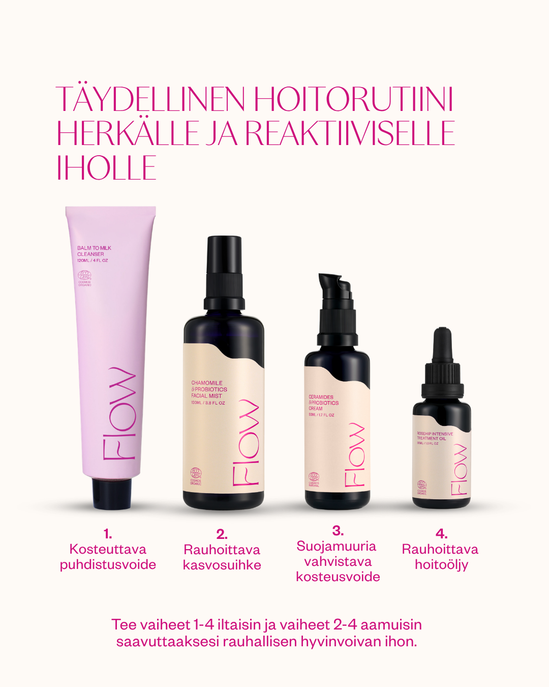 Herkän ihon rauhoittava hoitorutiini